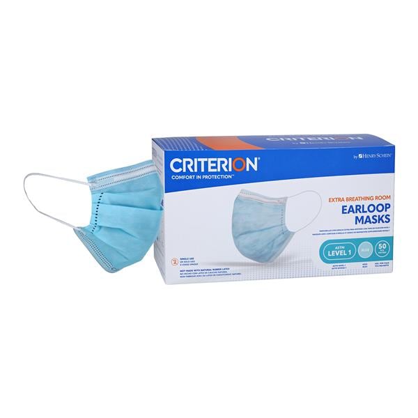 Henry Schein Inc. Criterion Earloop Mask ASTM Level 1 Blue Adult 50/Bx, 10 BX/CA - 5700722