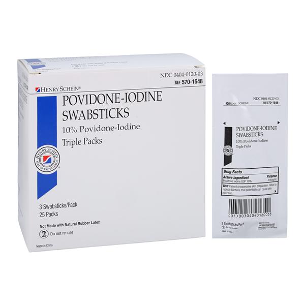 Henry Schein Inc. Prep Prep Swabstick Povidone-Iodine 10% 3's, 10 BX/CA - 5701548