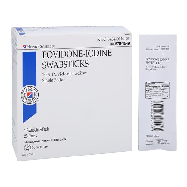 Henry Schein Inc Prep Swabstick Povidone-Iodine 10%, 20 BX/CA. - 5701549