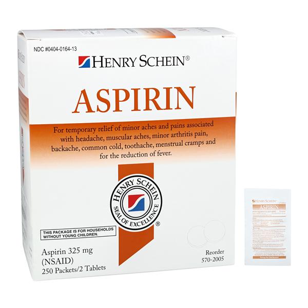 Henry Schein Inc. Aspirin Pain Reliever Tablets 325mg Box 250x2/Box, 12 BX/CA - 5702005