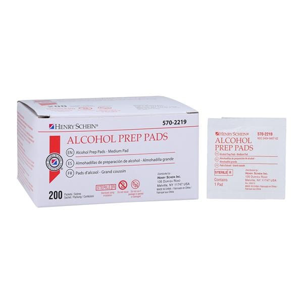 Henry Schein Inc Prep Pads Alcohol Medium 30x30mm, 20 BX/CA. - 600-8520