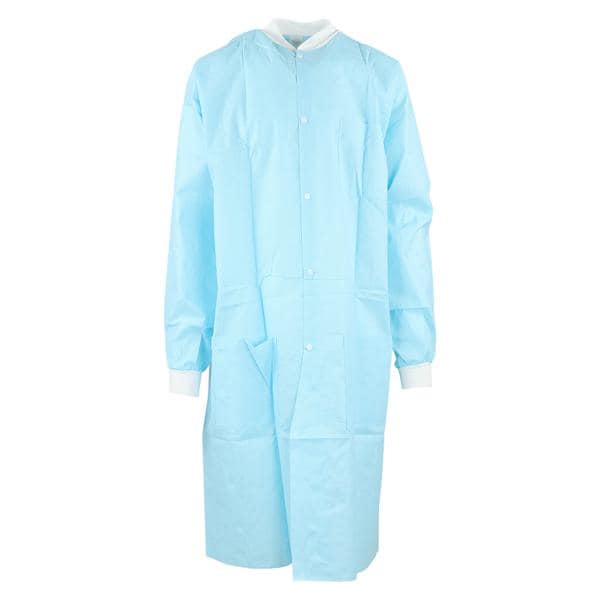 Henry Schein Inc. -Maxi-Gard Protective Lab Coat SMS Medium Sky Blue Non Sterile Disposable 3 Pockets Snap Front Long Sleeves 10/Package, 5 PK/CA 5702352