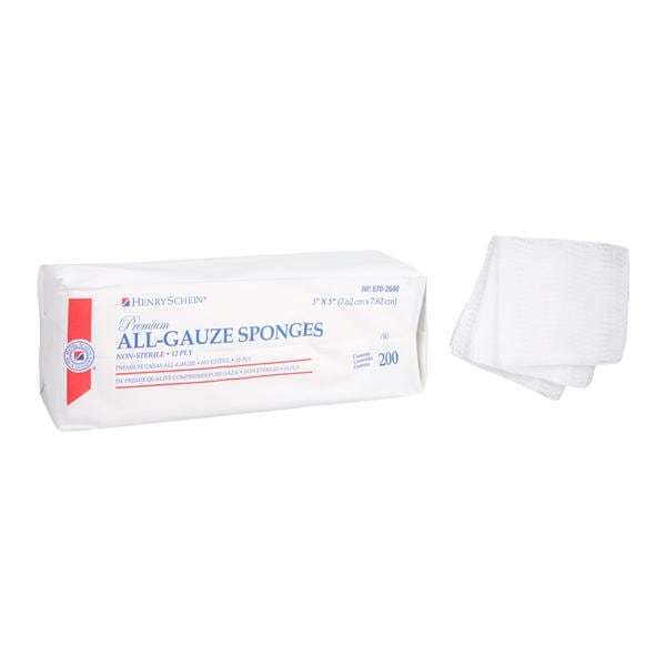 Henry Schein Inc. Henry Schein Premium 100% Cotton All-Gauze Sponge 3x3" 12 Ply Non-Sterile Sqr LF, 20 PK/CA - 5702640
