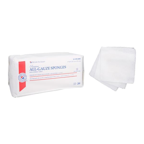 Henry Schein Inc. Henry Schein Premium 100% Cotton All-Gauze Sponge 4x4" 12 Ply Non-Sterile Sqr LF, 10 PK/CA - 5702645