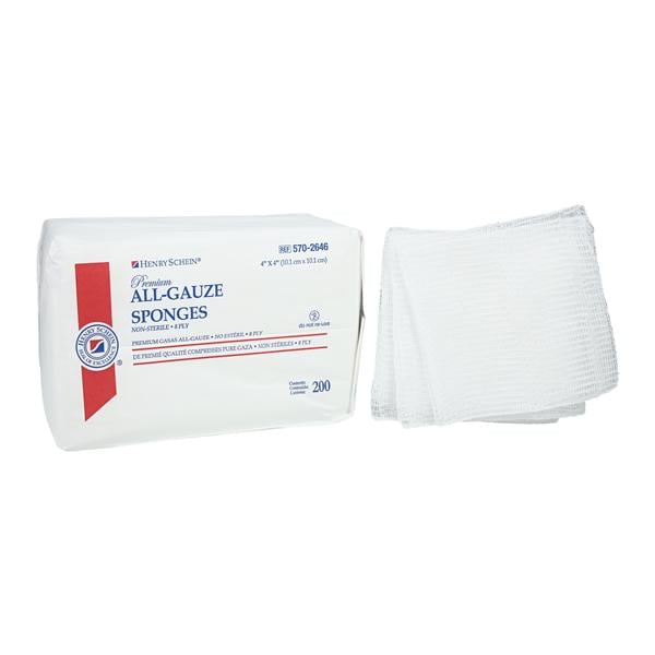 Henry Schein Inc. Henry Schein Premium 100% Cotton All-Gauze Sponge 4x4" 8-Ply Non-Sterile Sqr LF, 20 PK/CA - 5702646