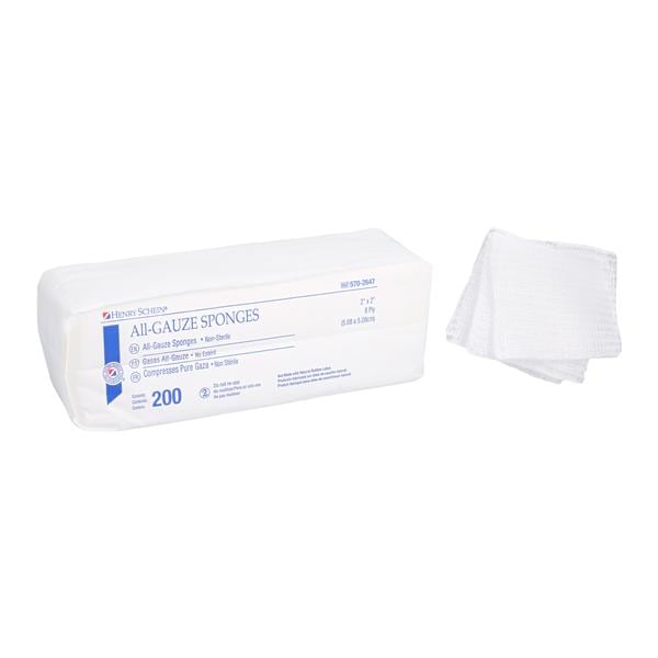 Henry Schein Inc. Henry Schein Premium 100% Cotton All-Gauze Sponge 2x2" 8 Ply Non-Sterile Sqr LF, 25 PK/CA - 5702647