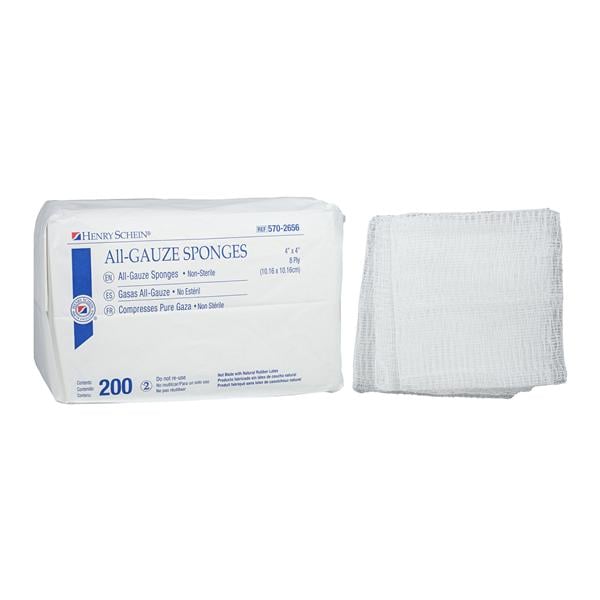 Henry Schein Inc. 100% Cotton All-Gauze Sponge 4x4" 8-Ply Non-Sterile Square LF, 20 PK/CA - 5702656