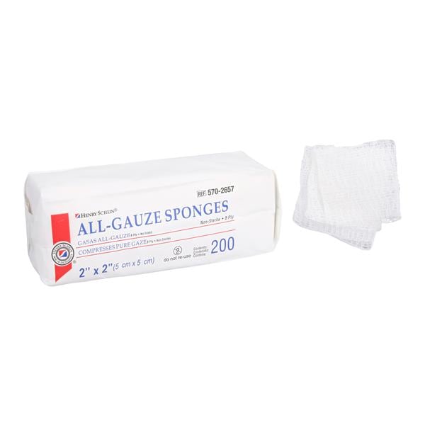 Henry Schein Inc. 100% Cotton All-Gauze Sponge 2x2" 8 Ply Non-Sterile Square LF, 25 PK/CA - 5702657