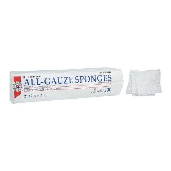 Henry Schein Inc. 100% Cotton All-Gauze Sponge 2x2" 12 Ply Non-Sterile Square LF, 40 PK/CA - 90-8292-I