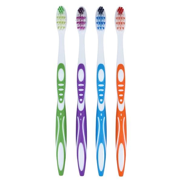 Henry Schein Inc. -Acclean Toothbrush Adult 32 Tuft Compact 4 Colors With Raised Tip Bristles with Tongue Cleaner 72/Box, 6 BX/CA 32RE