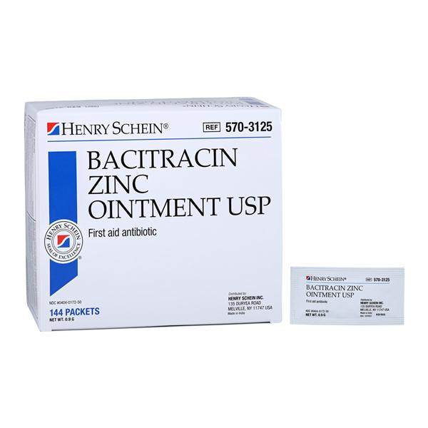 Henry Schein Inc. Bacitracin Zinc Ointment Topical Ointment 0.9gm 0.9gm Foil Pack 144/Box, 12 BX/CA - HS-1171