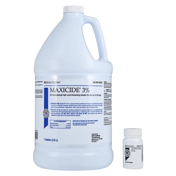 Henry Schein Inc. -MaxiCide Instrument Disinfectant 3% Glutaraldehyde 28 Day 1 Gallon With Activator / No Dilution Required gallon/Bottle, 4 BT/CA M60125