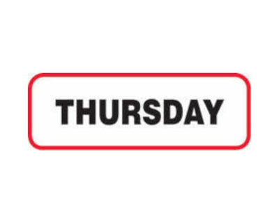 Label Wraparound Paper Permanent Thursday 1-1/2" x 1/2" White with Red, 1000 per Roll | 59701034