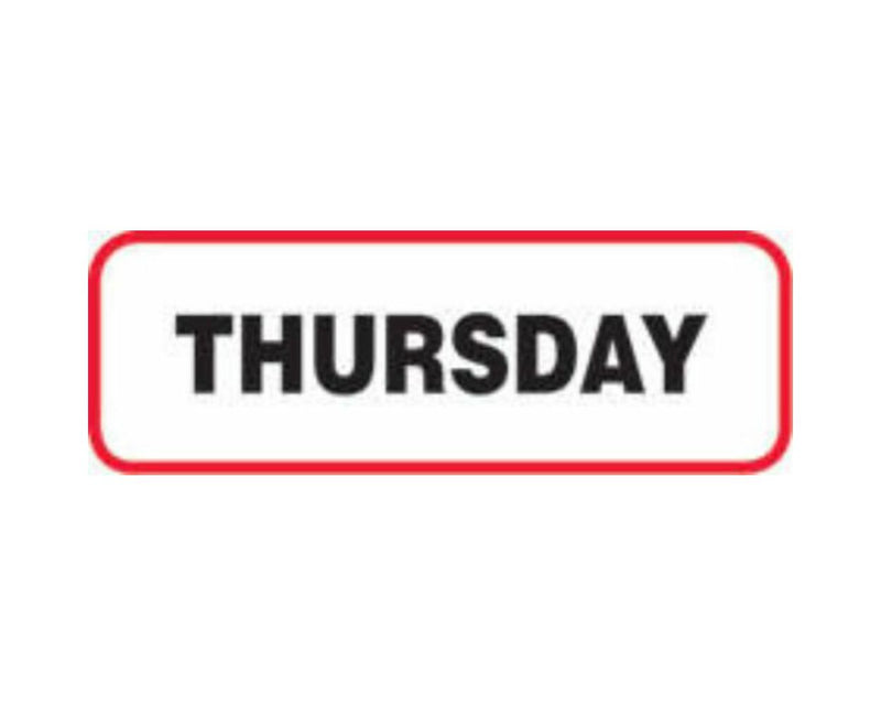 Label Wraparound Paper Permanent Thursday 1-1/2" x 1/2" White with Red, 1000 per Roll | 59701034