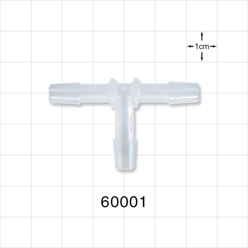 T Connector, Barbed, Natural - Fits 1/4 inch ID Tubing (0.25 inch, 6.35 mm) - 60001