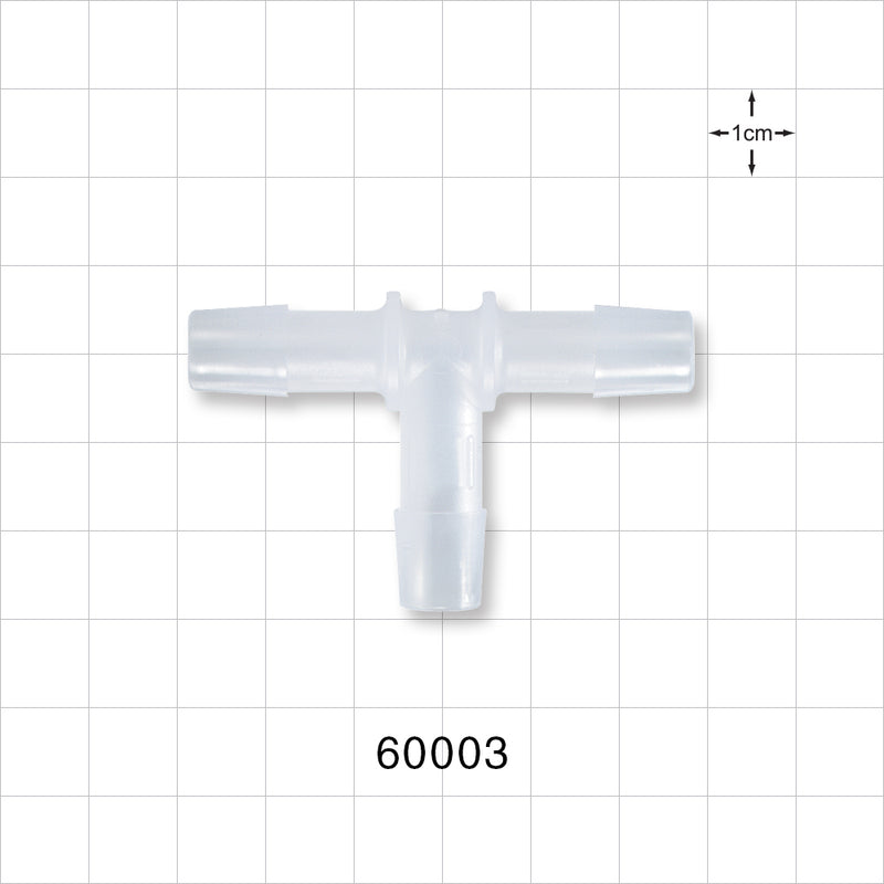 T Connector, Barbed, Natural - Fits 3/8 inch ID Tubing (0.375 inch, 9.53 mm) - 60003
