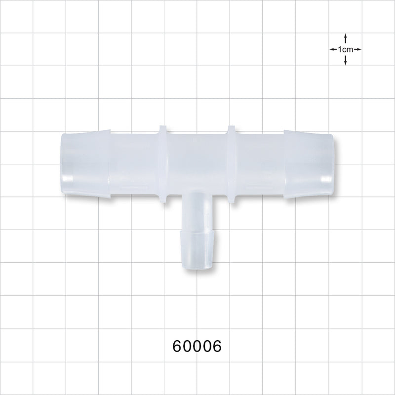 T Connector, Reducer, Barbed, Natural - Fits 3/4 inch ID Tubing (0.75 inch, 19.05 mm); Fits 3/8 inch ID Tubing (0.375 inch, 9.53 mm) - 60006
