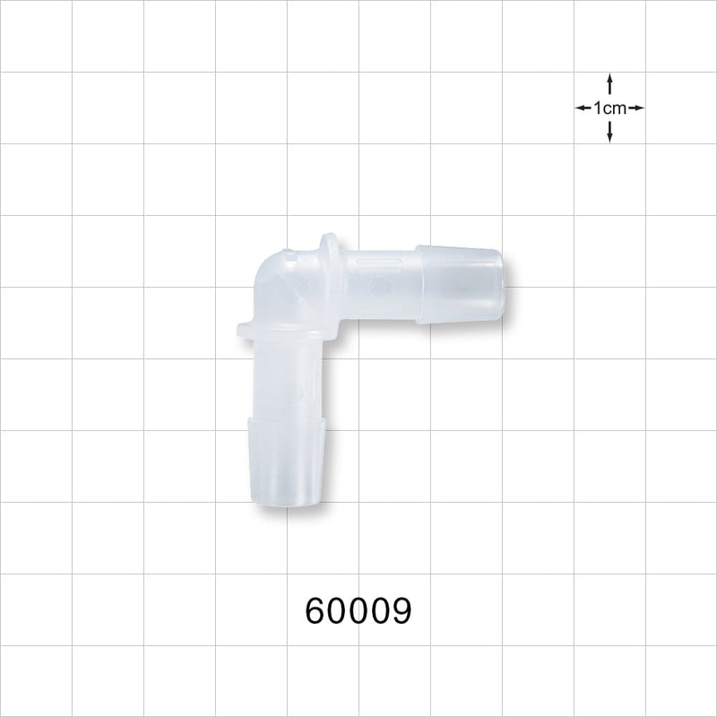 Elbow Connector, Barbed, Natural - Fits 3/8 inch ID Tubing (0.375 inch, 9.53 mm) - 60009