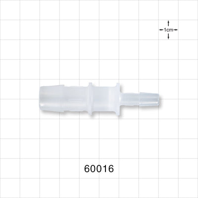 Straight Connector, Reducer, Barbed, Natural - Fits 1/2 inch x 1/4 inch ID Tubing (0.5 inch x 0.25 inch, 12.7 mm x 6.35 mm) - 60016
