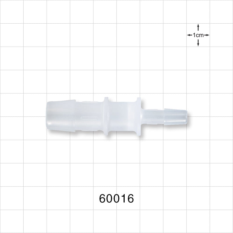 Straight Connector, Reducer, Barbed, Natural - Fits 1/2 inch x 1/4 inch ID Tubing (0.5 inch x 0.25 inch, 12.7 mm x 6.35 mm) - 60016