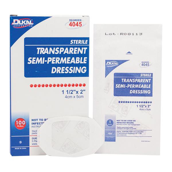 Dukal LLC Film Gauze Dressing 1-1/2x2" Sterile Adhesive Transparent LF - 4045