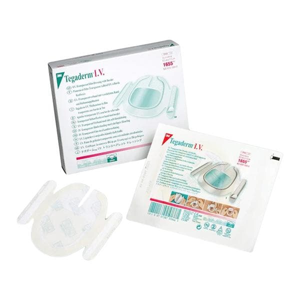 3M Medical Products Tegaderm Film IV Dressing 3-1/2x4-1/2" Sterile Wing Adhesive Adherent Trans LF  - 1655