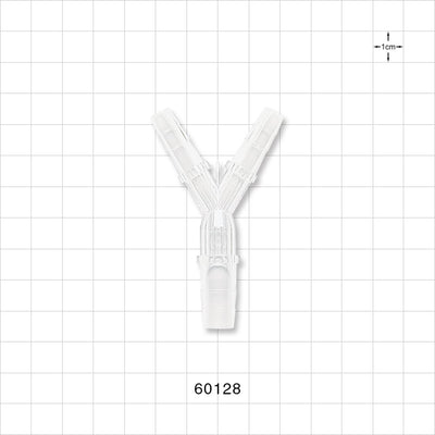 Y Connector, Reducer, Barbed, Clear - Fits 1/4 inch ID Tubing (0.25 inch, 6.35 mm); Fits 3/8 inch (0.375 inch, x 9.53 mm) - 60128