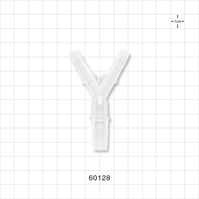 Y Connector, Reducer, Barbed, Clear - Fits 1/4 inch ID Tubing (0.25 inch, 6.35 mm); Fits 3/8 inch (0.375 inch, x 9.53 mm) - 60128