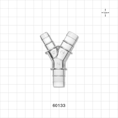 Y Connector, Reducer, Barbed, Clear - Fits 3/8 inch ID Tubing (0.375 inch, 9.53 mm); Fits 1/2 inch ID Tubing (0.5 inch, 12.7 mm) - 60133