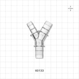 Y Connector, Reducer, Barbed, Clear - Fits 3/8 inch ID Tubing (0.375 inch, 9.53 mm); Fits 1/2 inch ID Tubing (0.5 inch, 12.7 mm) - 60133