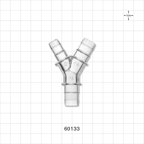 Y Connector, Reducer, Barbed, Clear - Fits 3/8 inch ID Tubing (0.375 inch, 9.53 mm); Fits 1/2 inch ID Tubing (0.5 inch, 12.7 mm) - 60133