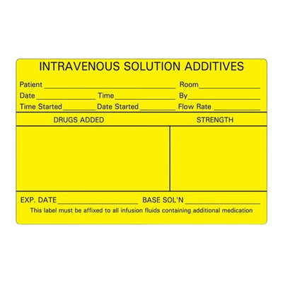 Precision Dynamics Corp. Label Paper Intravenous Yellow 2-1/2x4" 1" Core 1 Each - N-260