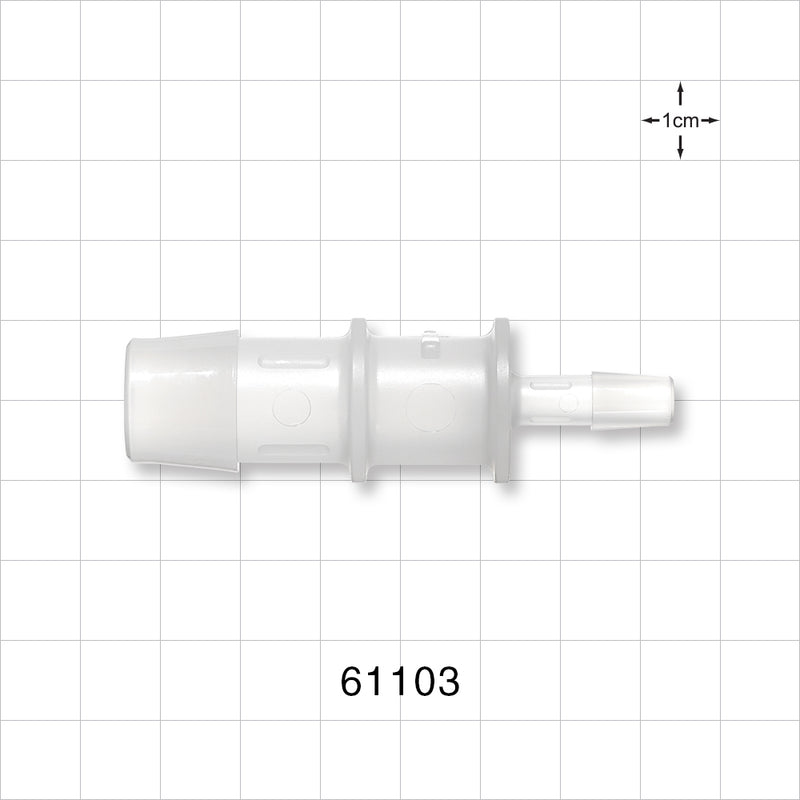 Straight Connector, Reducer, Barbed, Natural - Fits 5/8 inch x 1/4 inch ID Tubing (0.625 inch x 0.25 inch, 15.88 mm x 6.35 mm) - 61103
