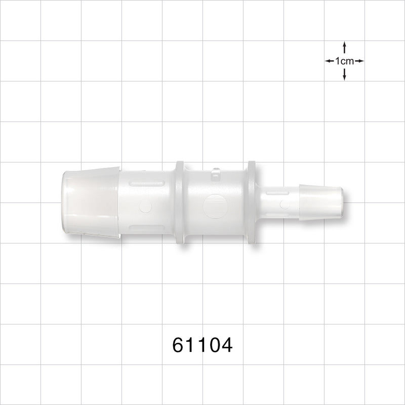 Straight Connector, Reducer, Barbed, Natural - Fits 5/8 inch x 5/16 inch ID Tubing (0.625 inch x 0.313 inch, 15.88 mm x 7.94 mm) - 61104