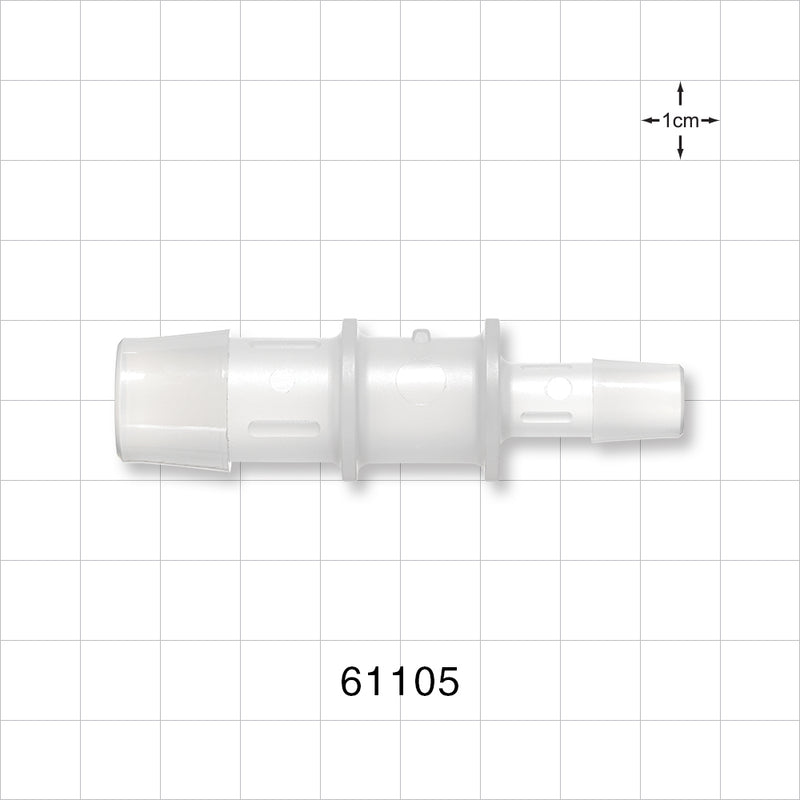 Straight Connector, Reducer, Barbed, Natural - Fits 5/8 inch x 3/8 inch ID Tubing (0.625 inch x 0.375 inch, 15.88 mm x 9.53 mm) - 61105