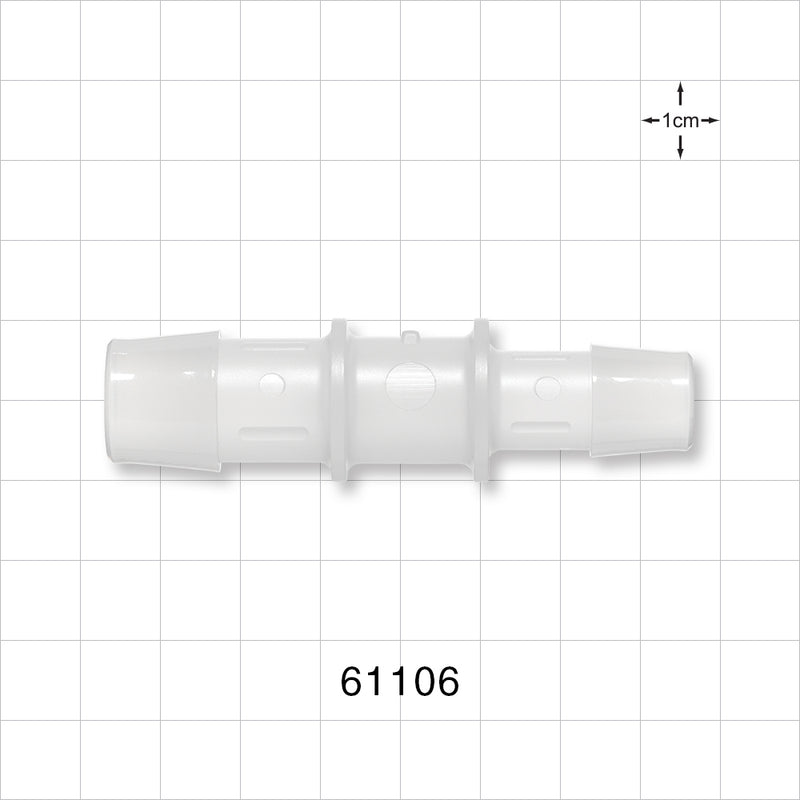 Straight Connector, Reducer, Barbed, Natural - Fits 5/8 inch x 1/2 inch ID Tubing (0.625 inch x 0.5 inch, 15.88 mm x 12.7 mm) - 61106