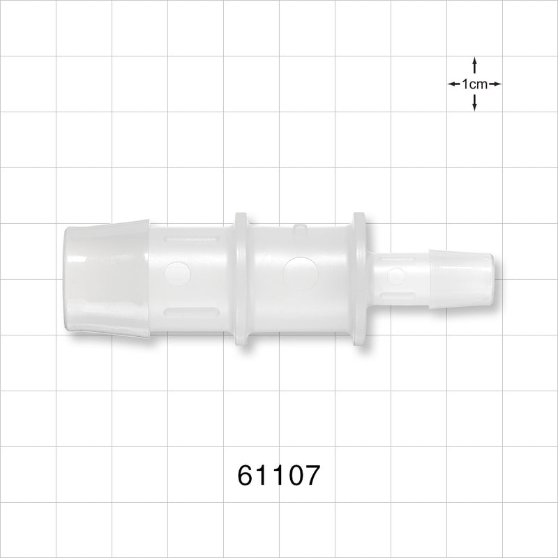 Straight Connector, Reducer, Barbed, Natural - Fits 3/4 inch x 3/8 inch ID Tubing (0.75 inch x 0.375 inch, 19.05 mm x 9.53 mm) - 61107