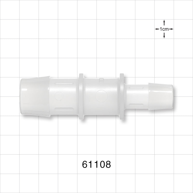 Straight Connector, Reducer, Barbed, Natural - Fits 3/4 inch x 1/2 inch ID Tubing (0.75 inch x 0.5 inch, 19.05 mm x 12.7 mm) - 61108