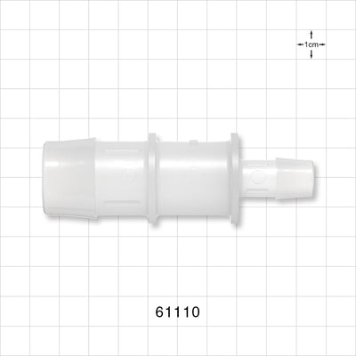 Straight Connector, Reducer, Barbed, Natural - Fits 1 inch x 1/2 inch ID Tubing (1 inch x 0.5 inch, 25.4 mm x 12.7 mm) - 61110