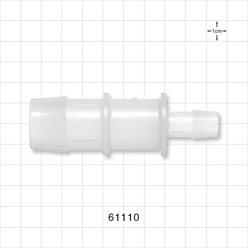 Straight Connector, Reducer, Barbed, Natural - Fits 1 inch x 1/2 inch ID Tubing (1 inch x 0.5 inch, 25.4 mm x 12.7 mm) - 61110