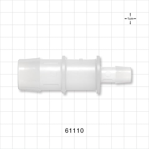 Straight Connector, Reducer, Barbed, Natural - Fits 1 inch x 1/2 inch ID Tubing (1 inch x 0.5 inch, 25.4 mm x 12.7 mm) - 61110