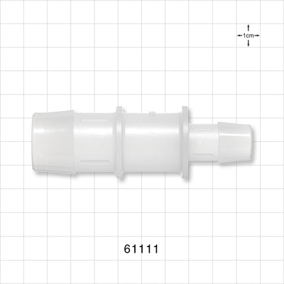 Straight Connector, Reducer, Barbed, Natural - Fits 1 inch x 5/8 inch ID Tubing (1 inch x 0.625 inch, 25.4 mm x 15.88 mm) - 61111