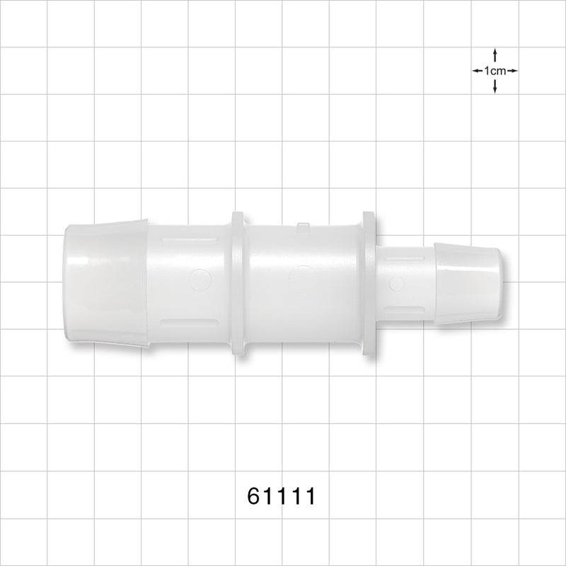 Straight Connector, Reducer, Barbed, Natural - Fits 1 inch x 5/8 inch ID Tubing (1 inch x 0.625 inch, 25.4 mm x 15.88 mm) - 61111
