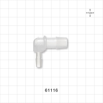 Elbow Connector, Barbed, Natural - Fits 1/2 inch ID x 1/4 inch ID Tubing (0.5 inch x 0.25 inch, 12.7 mm x 6.35 mm) - 61116