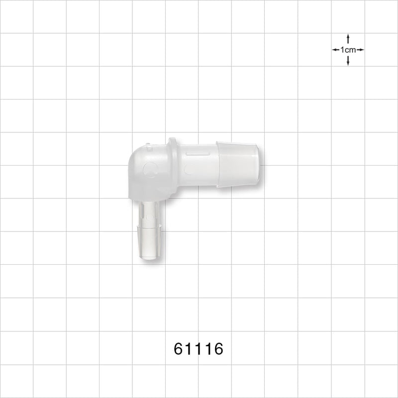 Elbow Connector, Barbed, Natural - Fits 1/2 inch ID x 1/4 inch ID Tubing (0.5 inch x 0.25 inch, 12.7 mm x 6.35 mm) - 61116