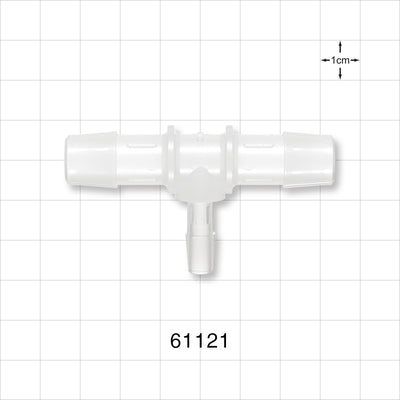 T Connector, Reducer, Barbed, Natural - Fits 1/2 inch ID Tubing (0.5 inch, 12.7 mm); Fits 1/4 inch ID Tubing (0.25 inch, 6.35 mm) - 61121