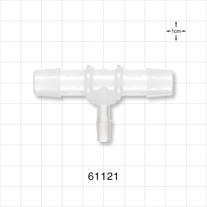 T Connector, Reducer, Barbed, Natural - Fits 1/2 inch ID Tubing (0.5 inch, 12.7 mm); Fits 1/4 inch ID Tubing (0.25 inch, 6.35 mm) - 61121