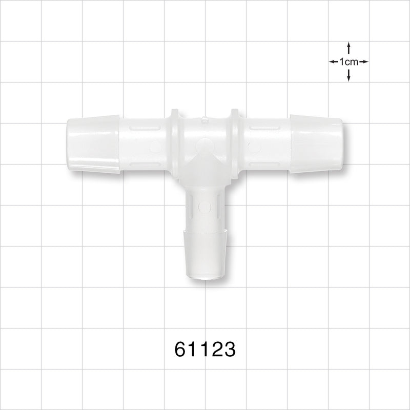 T Connector, Reducer, Barbed, Natural - Fits 1/2 inch ID (0.5 inch, 12.7 mm); 3/8 inch ID Tubing (0.375 inch, 9.53 mm) - 61123
