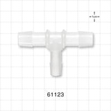 T Connector, Reducer, Barbed, Natural - Fits 1/2 inch ID (0.5 inch, 12.7 mm); 3/8 inch ID Tubing (0.375 inch, 9.53 mm) - 61123