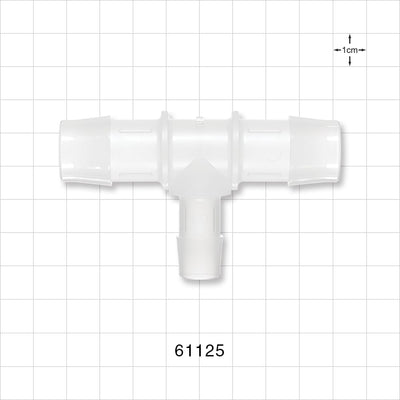 T Connector, Reducer, Barbed, Natural - Fits 3/4 inch ID Tubing (0.75 inch, 19.05 mm); Fits 1/2 inch ID Tubing (0.5 inch, 12.7 mm) - 61125